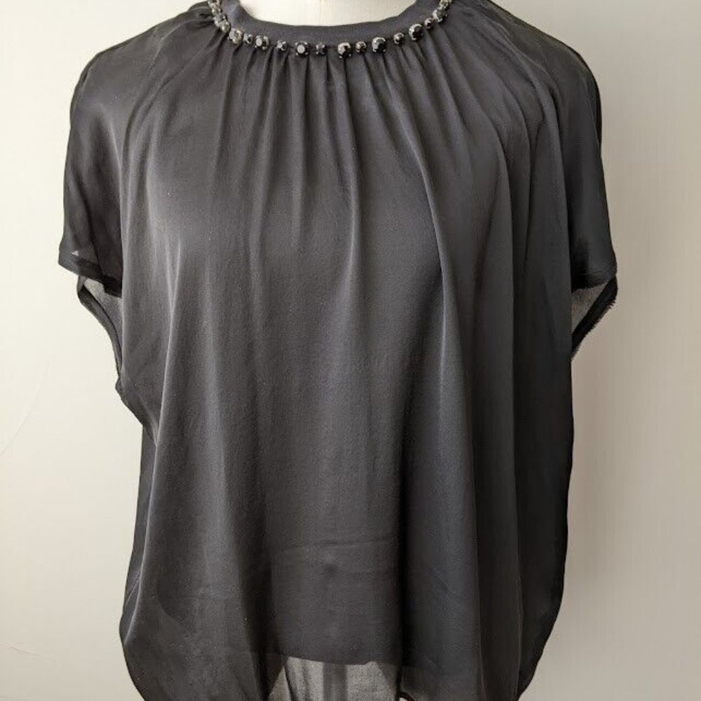 Lanvin Alber Elbaz Black blouse with sequences around neck Lining sz L ZigZag Zi